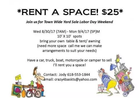 Yard Sale Space for rent-  Palestine, IL Labor Day  Weekend